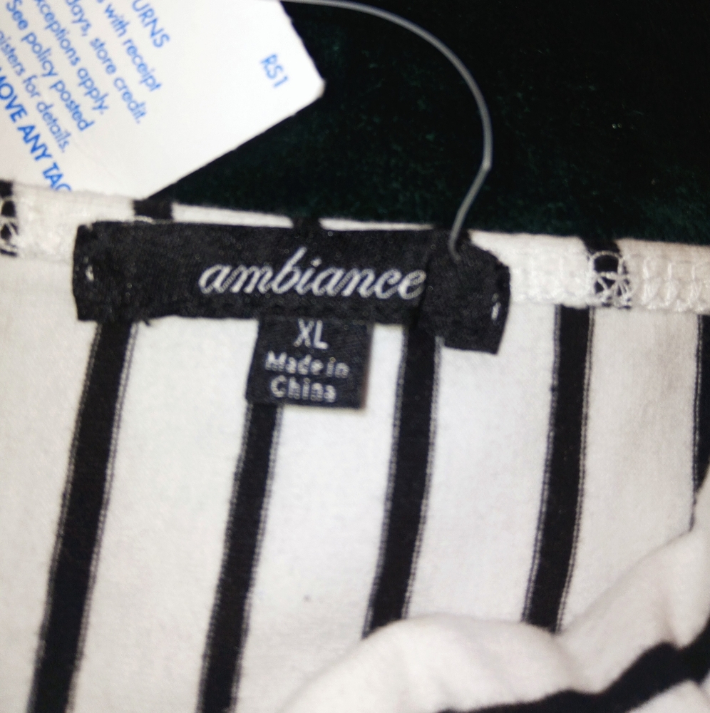 Ambiance White & Black Striped Bodysuit Sz XL - Picture 7 of 8
